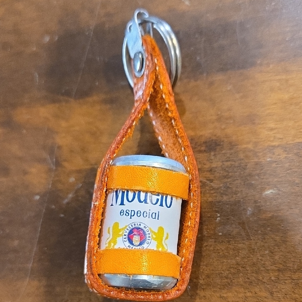 Leather Beer Can Key Chain